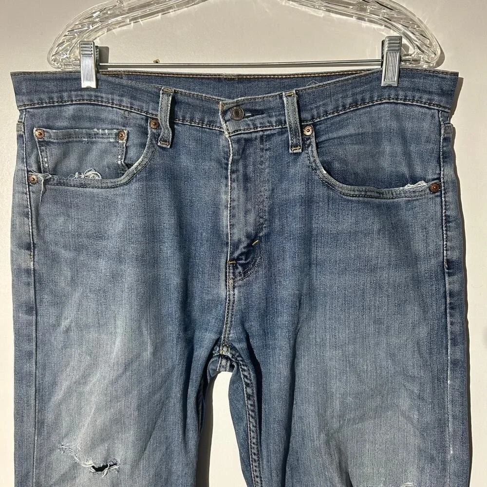 Levis 511 Slim‎ Fit Blue Distressed Denim Jeans Mens 33x30